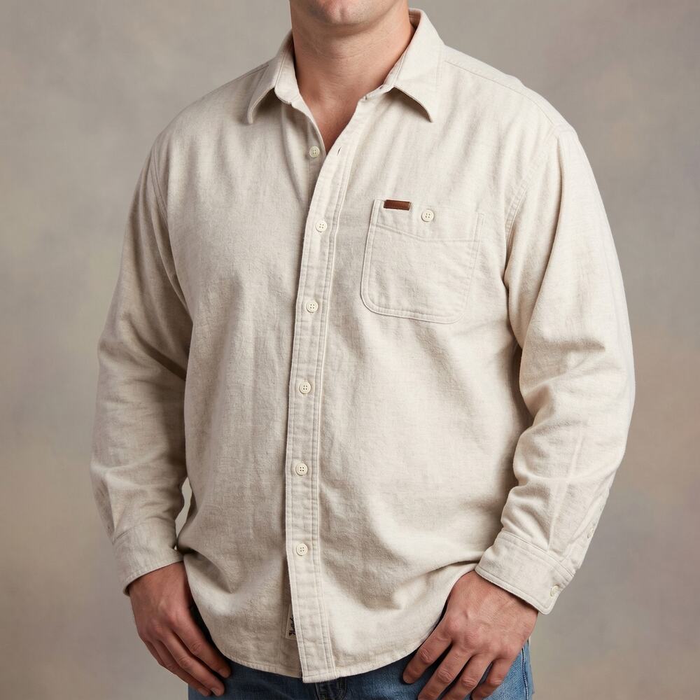 Woolrich Men's Sportsman Chamois Shirt Long Sleeve Button Up Oat Beige XL